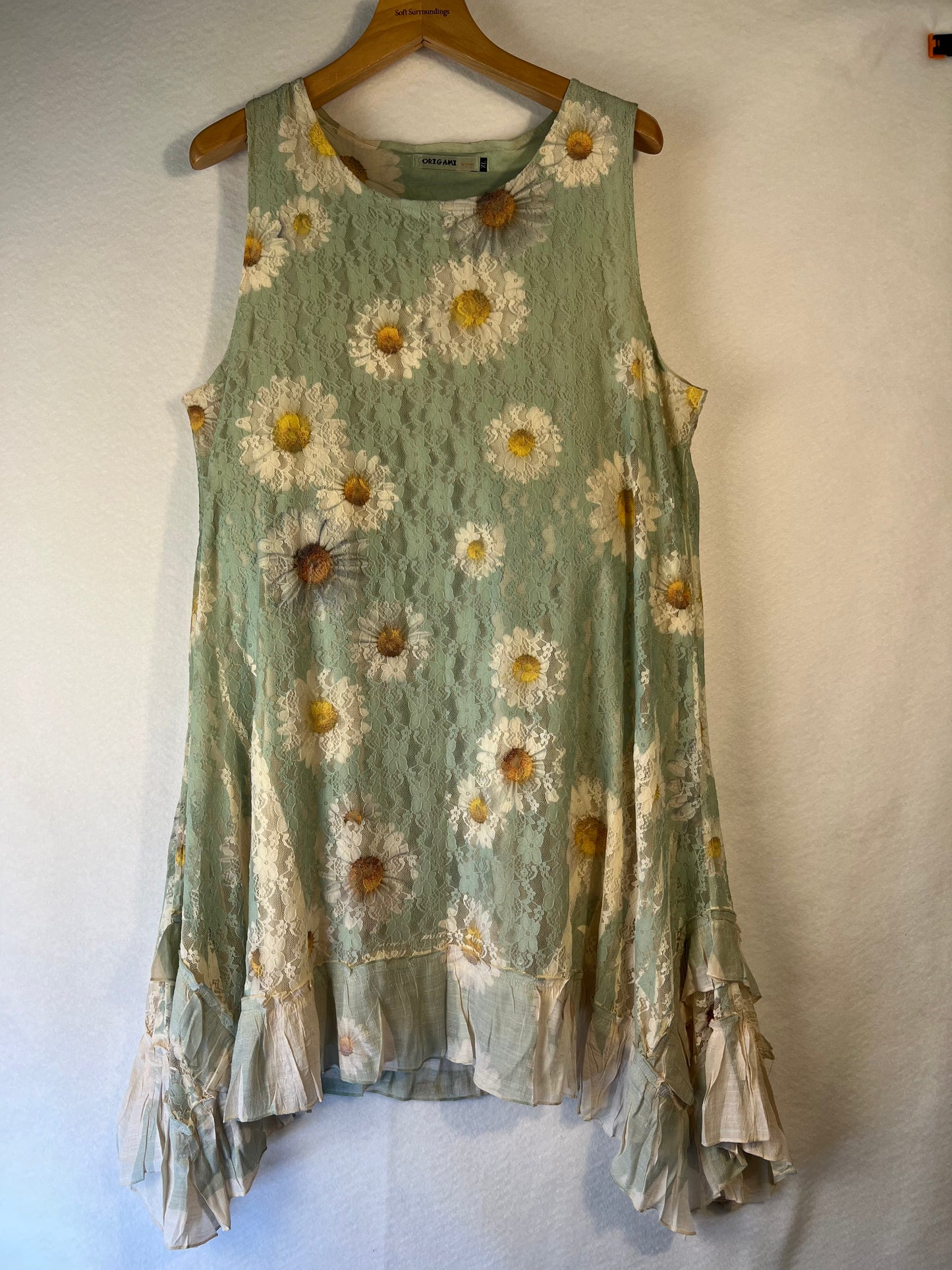 Origami Lace Sunflower Green Sleeveless XL Dress
