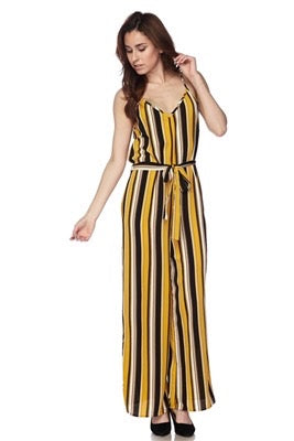 Jumpsuit - mustard/black/white stripes s/z small