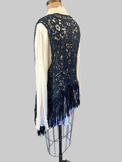 Origami blueweaved frayed Vest sz Medium