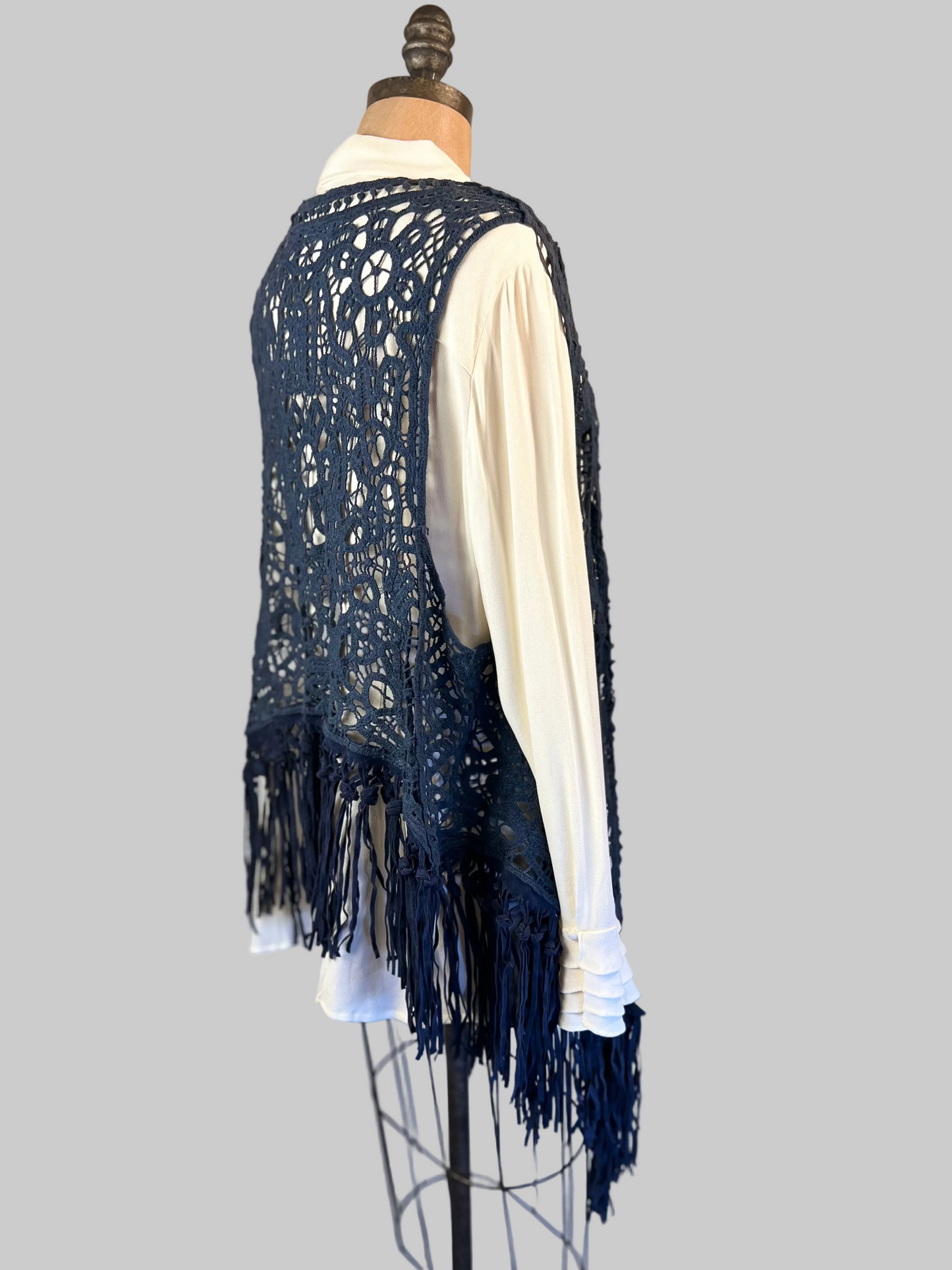 Origami blueweaved frayed Vest sz Medium