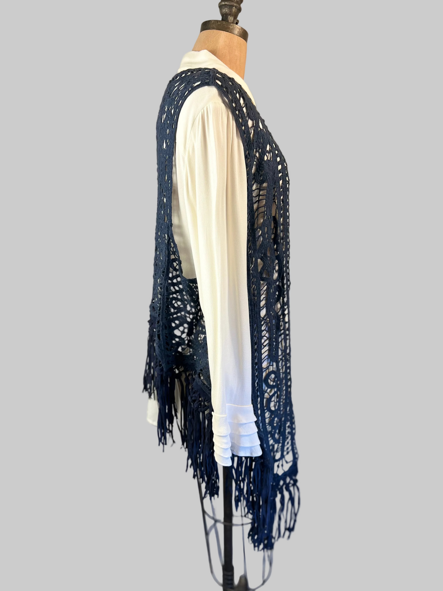 Origami blueweaved frayed Vest sz Medium
