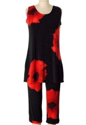 Jostar Sleeveless Capri Set - Red Big Flower - Poly/Spandex