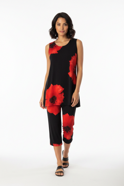 Jostar Sleeveless Capri Set - Red Big Flower - Poly/Spandex