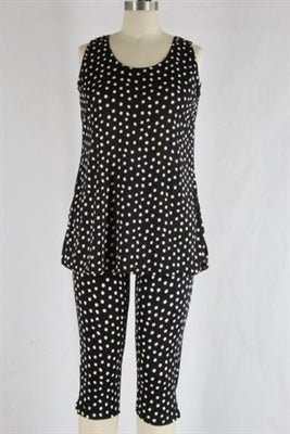 Jostar Sleeveless Capri Set - black/white polka dots - poly/spandex