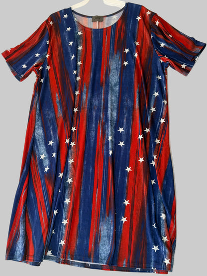 Jostar Missy Red and Blue with White Stars Women's Stretch Dress