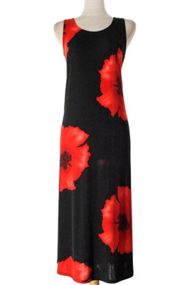 Long tank dress - red big flower - polyester/spandex