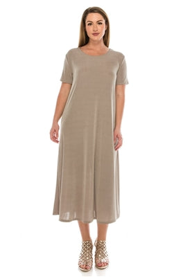 Jostar Short sleeve long dress - taupe - polyester/spandex