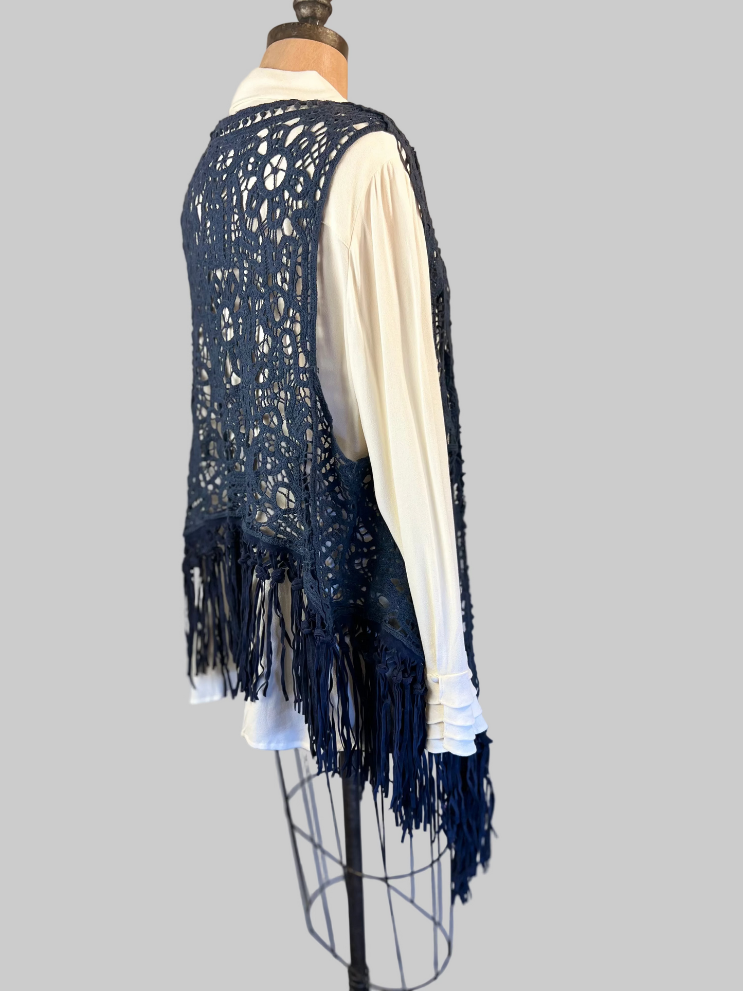 Origami blueweaved frayed Vest sz Medium