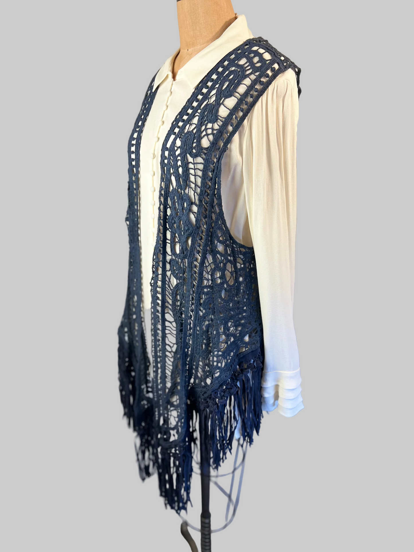 Origami blueweaved frayed Vest sz Medium