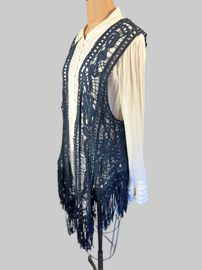 Origami blueweaved frayed Vest sz Medium