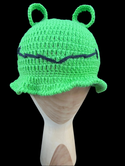 Knitted Frog Bucket Hat