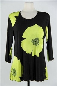 Jostar 3/4 sleeve lettuce top - green tie dye print - polyester/spandex