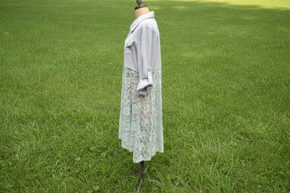 Origami button down 2Pocket L/S V-Neck Gray S/M sz Lace Top