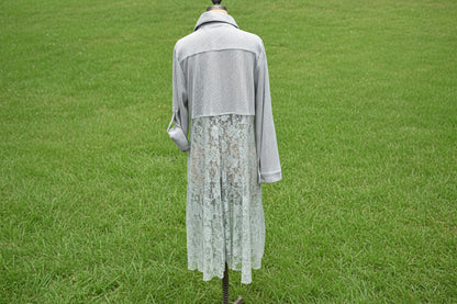 Origami button down 2Pocket L/S V-Neck Gray S/M sz Lace Top