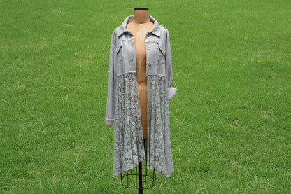 Origami button down 2Pocket L/S V-Neck Gray S/M sz Lace Top