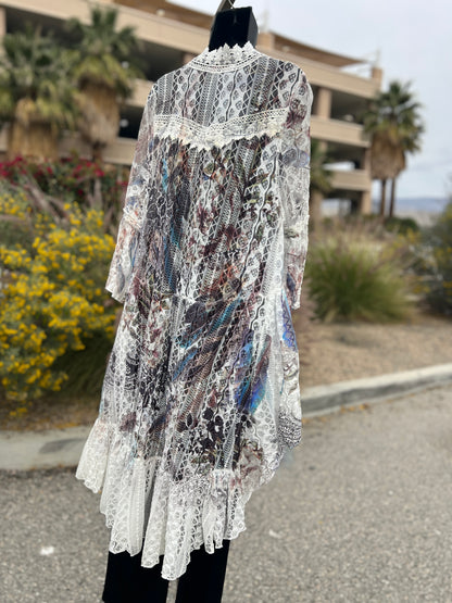 Origami women’s lace, multicolor, bell sleeve medium size long vest cover￼