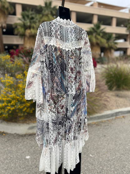 Origami women’s lace, multicolor, bell sleeve medium size long vest cover￼