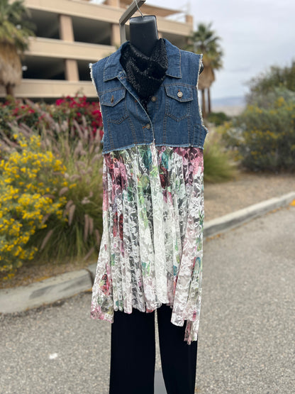 Origami Jeans vest w Lace sleeveless sz S/M