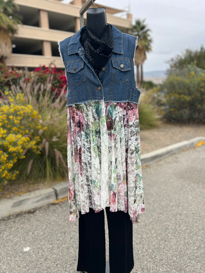 Origami Jeans vest w Lace sleeveless sz S/M