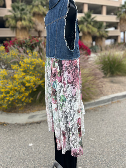 Origami Jeans vest w Lace sleeveless sz S/M