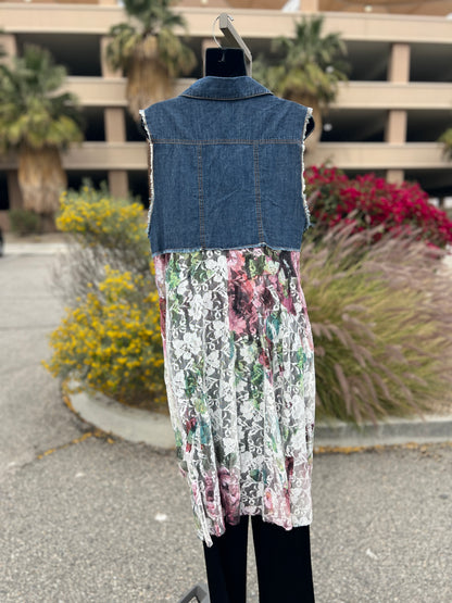 Origami Jeans vest w Lace sleeveless sz S/M