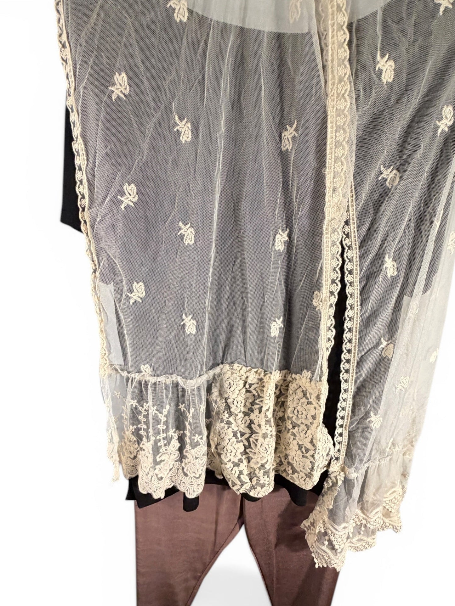 Origami, sheer scarf, ivory embroidered Boho wrap, Shawl