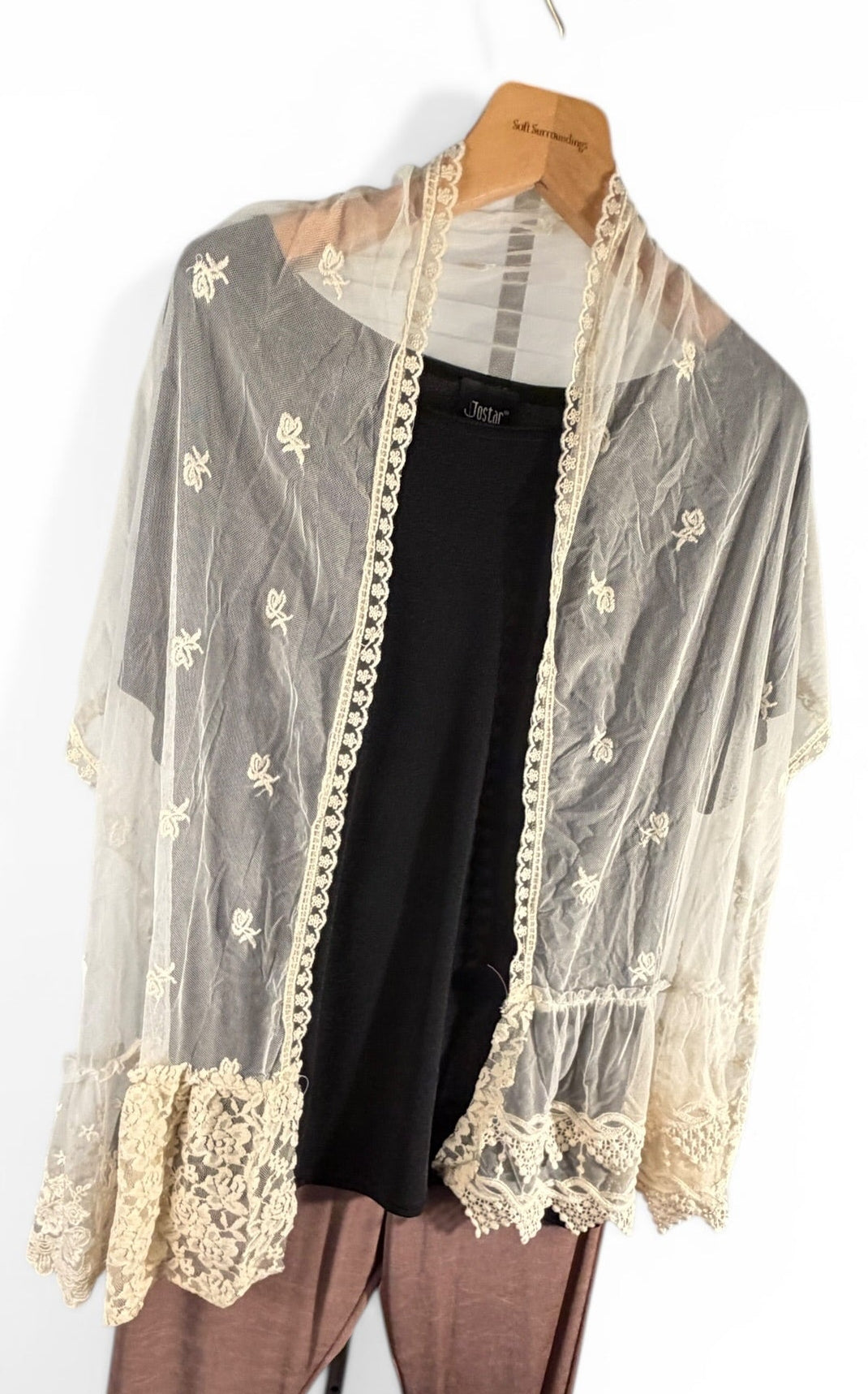 Origami, sheer scarf, ivory embroidered Boho wrap, Shawl