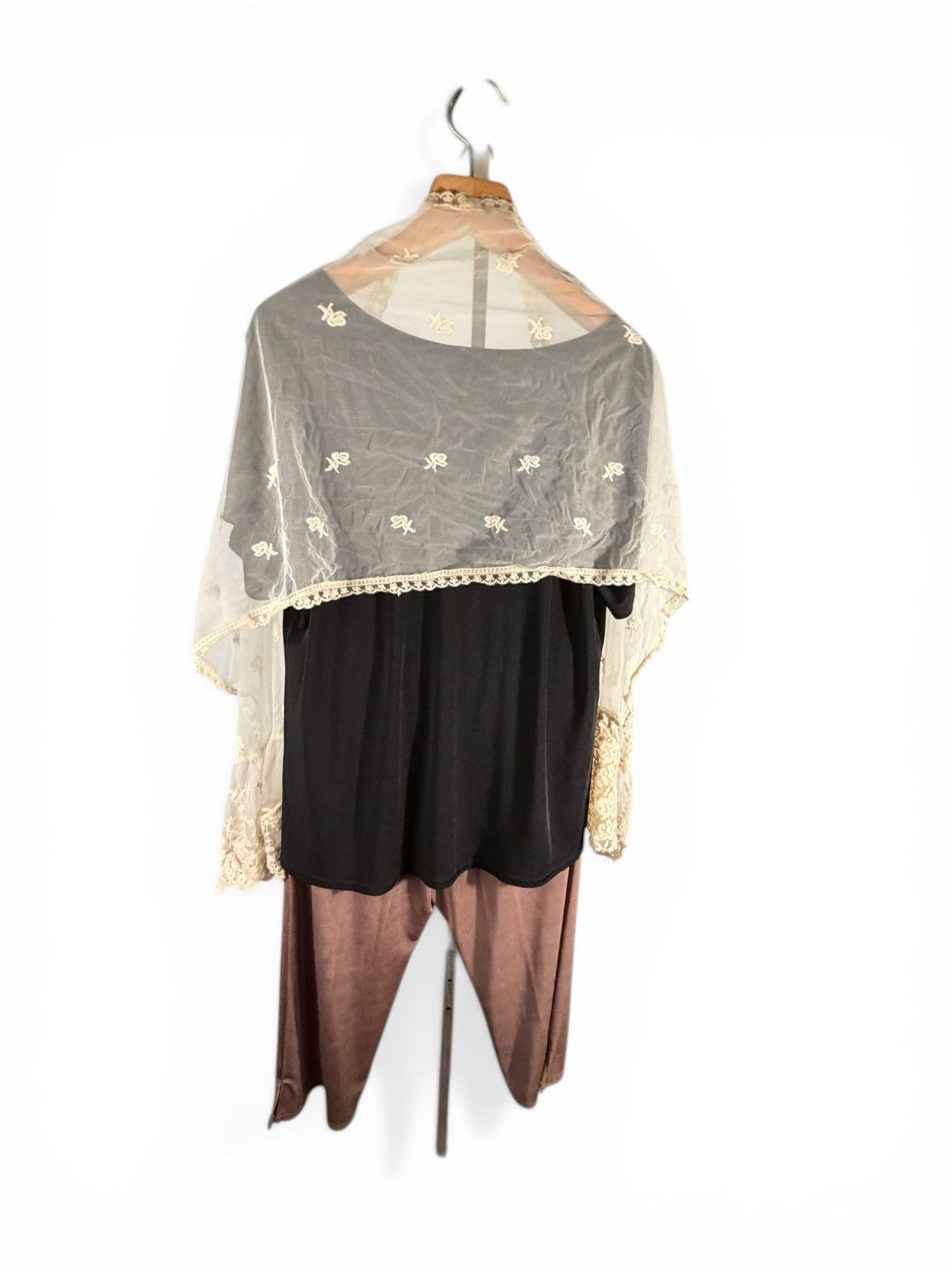 Origami, sheer scarf, ivory embroidered Boho wrap, Shawl