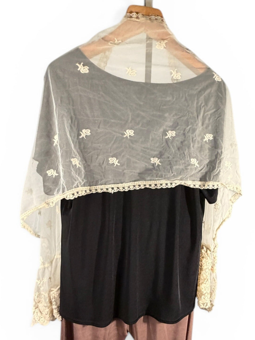 Origami, sheer scarf, ivory embroidered Boho wrap, Shawl
