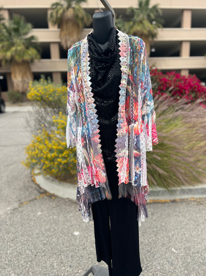 Origami Vest Multicolored sz S/M Bell Sleeve long Vest