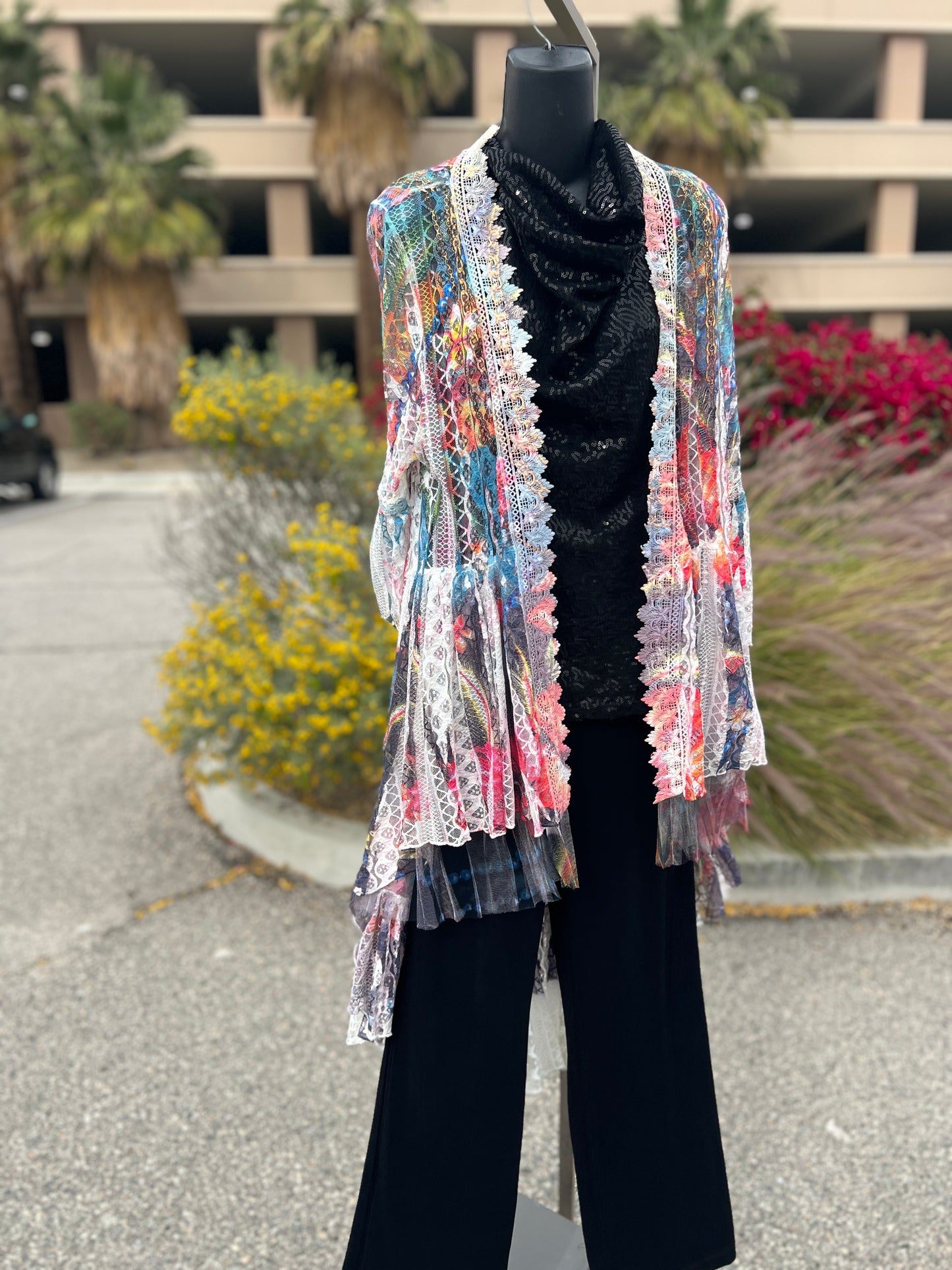 Origami Vest Multicolored sz S/M Bell Sleeve long Vest
