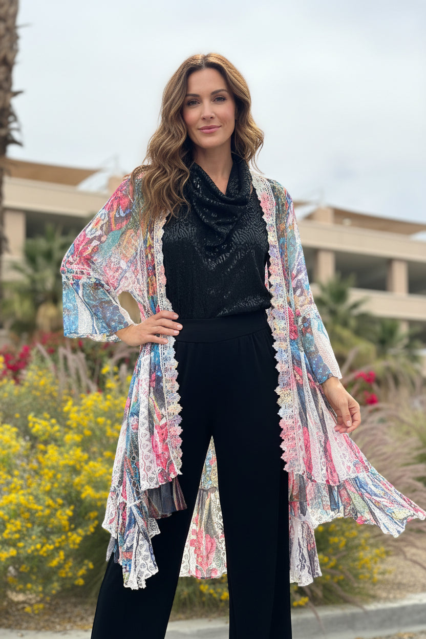 Origami Vest Multicolored sz S/M Bell Sleeve long Vest