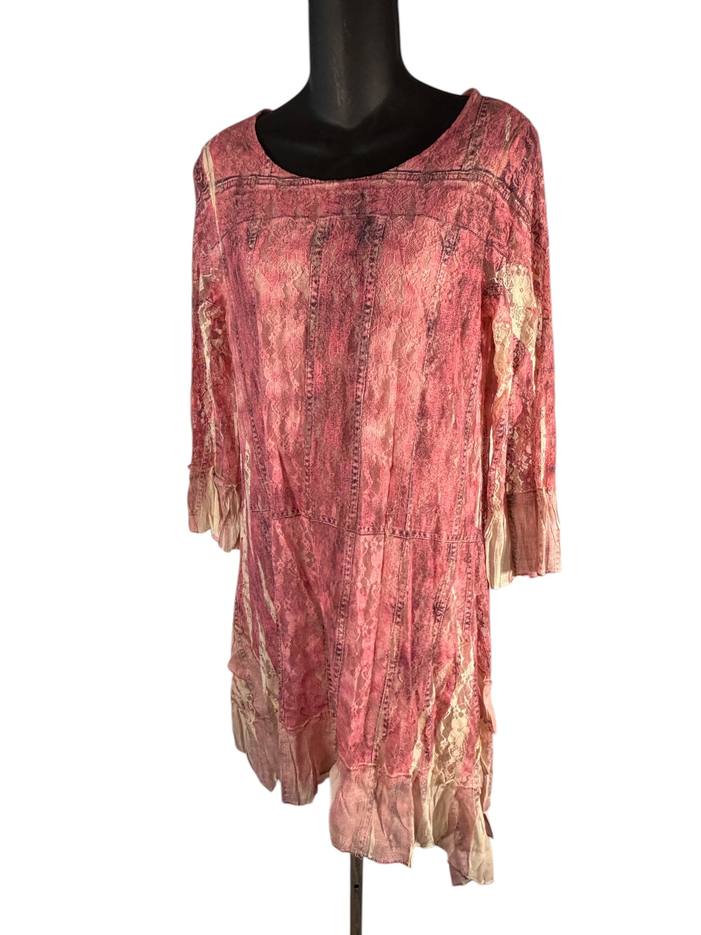 Origami, pink lace, BoHo tunic dress size small