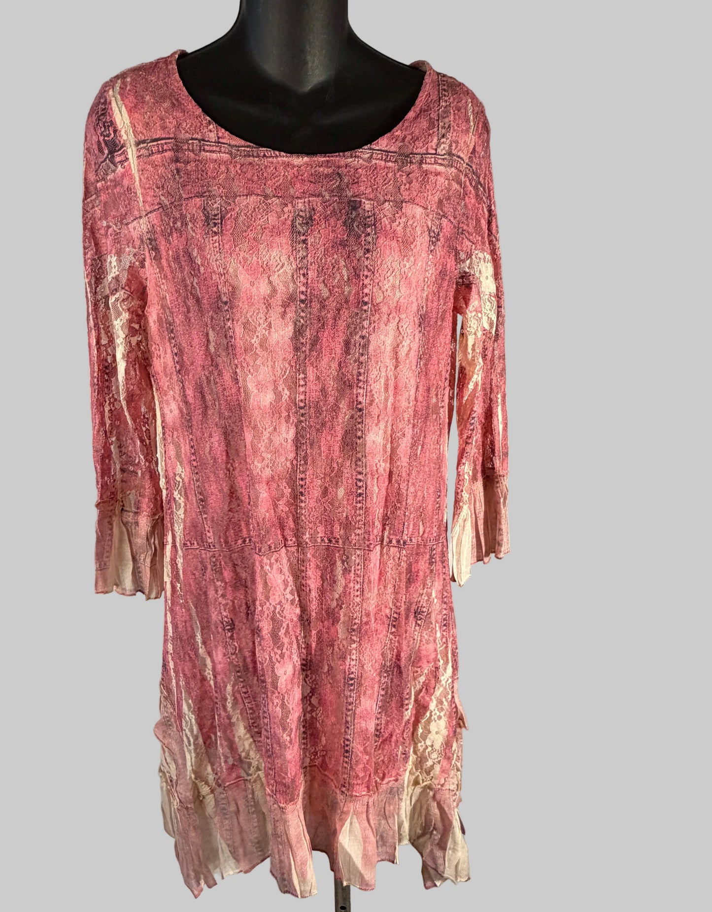 Origami Midi Dress Pink Lace & Floral — NWT Size S