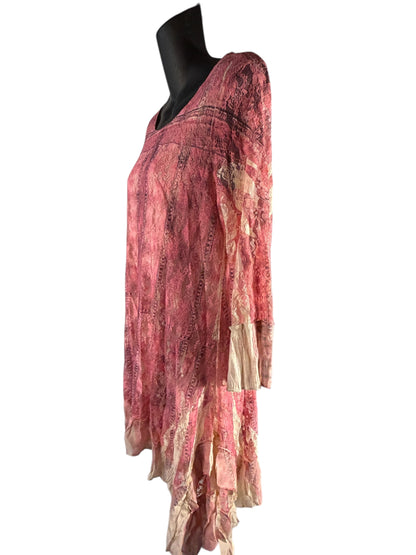 Origami, pink lace, BoHo tunic dress size small