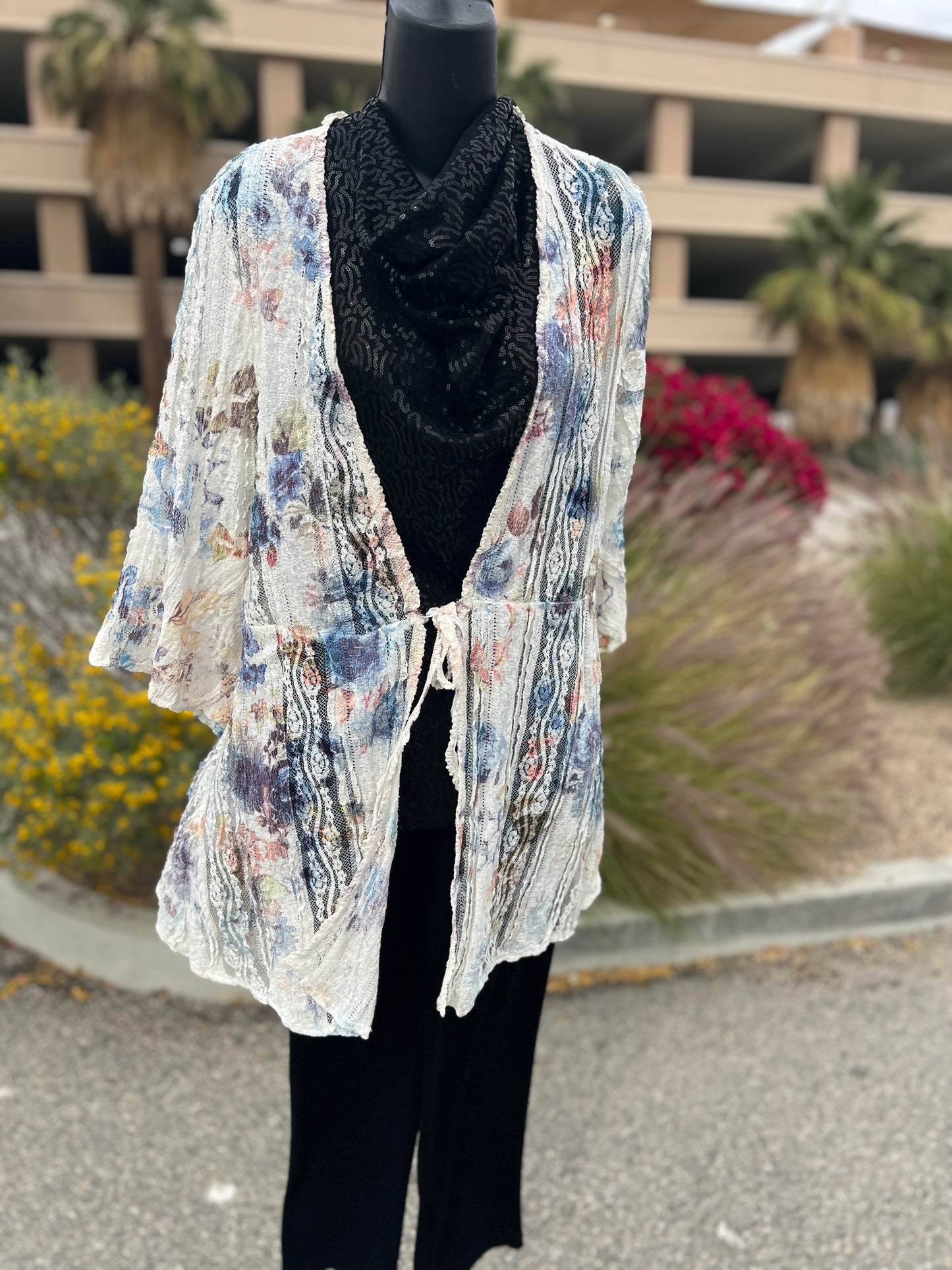 Origami Vest Multicolored sz S/M Bell Sleeve long Vest