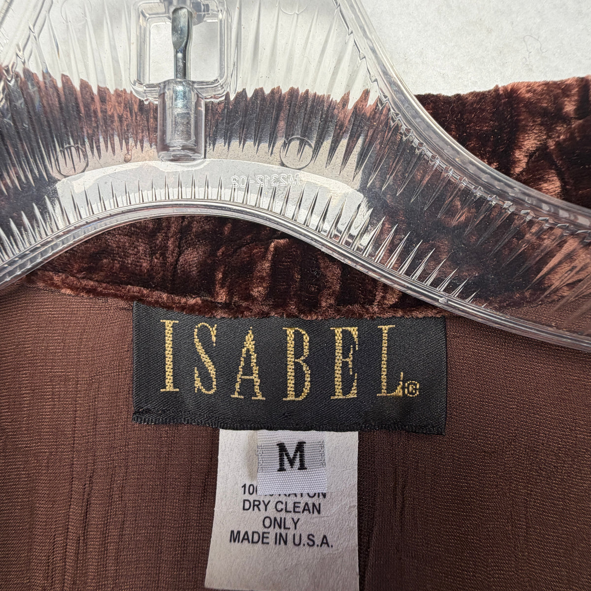 ISABEL Medium label with dry clean only and Made in USA details