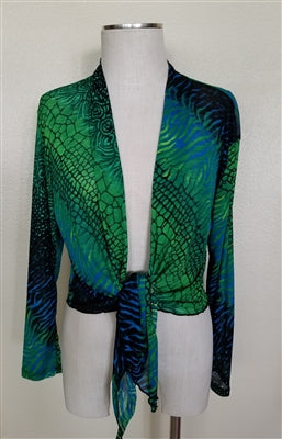 Jostar Long sleeve shrug- green tie dye - polyester/spandex