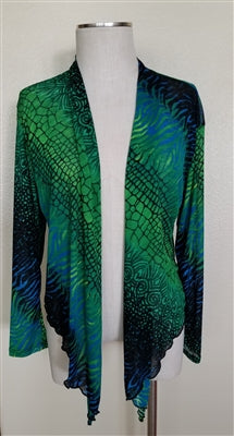 Jostar Long sleeve shrug- green tie dye - polyester/spandex