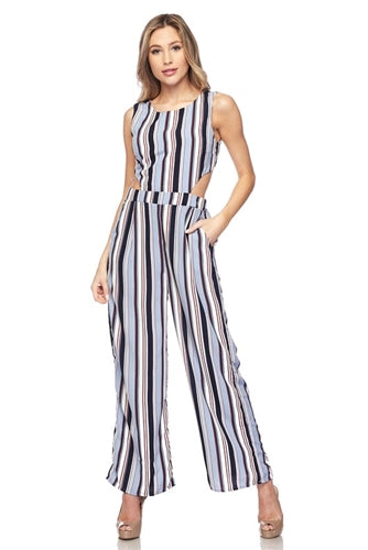 Jumpsuit with cut-out waist - blue stripes