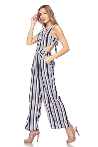 Jumpsuit with cut-out waist - blue stripes