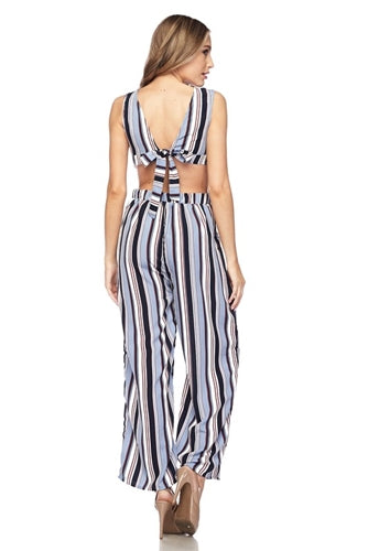 Jumpsuit with cut-out waist - blue stripes