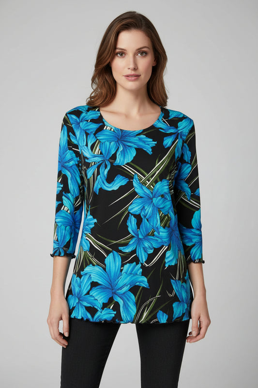 Jostar 3/4 Sleeve Teal Blue Iris Print Medium