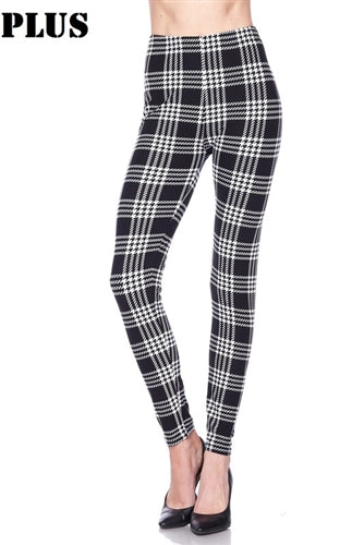 Leggings - plus size - black/white plaid