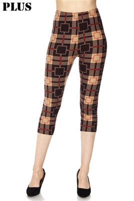 Capri leggings - plus size - brown/beige print