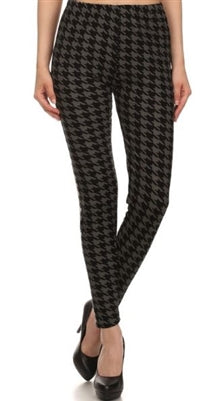 Leggings - black/grey houndstooth - polyester/spandex