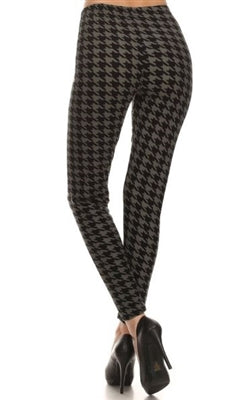 Leggings - black/grey houndstooth - polyester/spandex