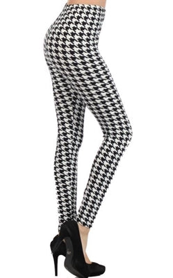 Leggings - black/white houndstooth - polyester/spandex