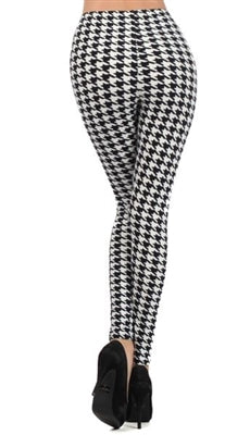 Leggings - black/white houndstooth - polyester/spandex