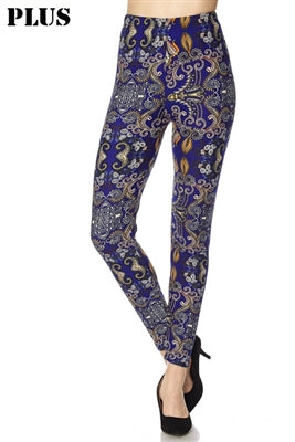 Leggings - plus size - royal multi print